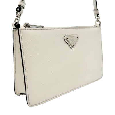 PRADA PRADA Saffiano lux Triangle logo Saffianorax bag Shoulder bag Saffiano leather White BIANCO Silver hardware Handbag