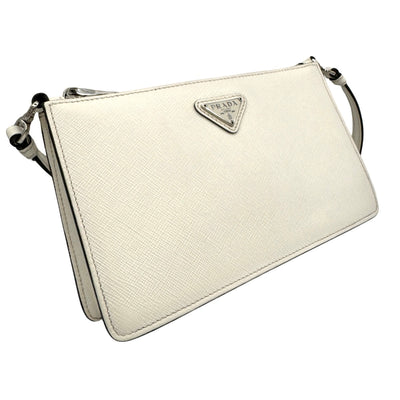 PRADA PRADA Saffiano lux Triangle logo Saffianorax bag Shoulder bag Saffiano leather White BIANCO Silver hardware Handbag