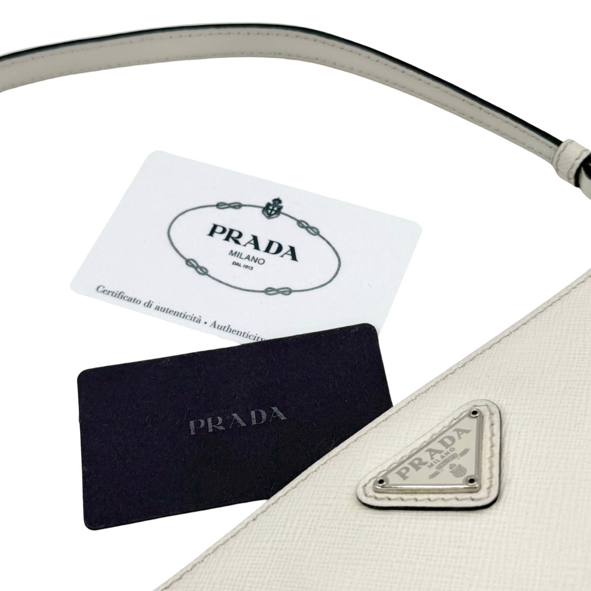 PRADA 普拉达 Saffiano lux Triangle logo Saffianorax袋肩袋Saffiano皮革白色Bianco银硬件手袋