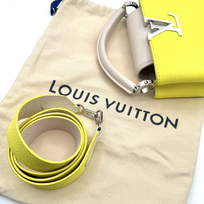 LOUIS VUITTON 루이비통 Capucines MINI Capucines mini Capucines MINI 가방, 토트 백, 숄더 백, 토릴론, 노란색, 베이지, 실버 하드웨어 Bicolor