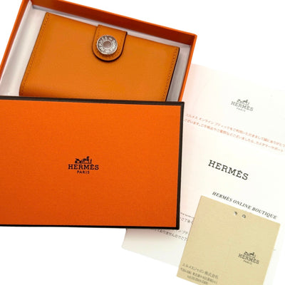 エルメス HERMES RMS カードケース カード入れ パスケース エバーカラー オレンジ ブラウン ラッカーシルバー金具 エヴァーカラー