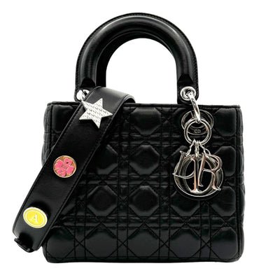 クリスチャンディオール CHRISTIAN DIOR レディディオール スモール LADY DIOR MY ABCDIOR MYABC カナージュバッグ バッグ トートバッグ ショルダーバッグ ラムスキン ブラック 黒 シルバー金具