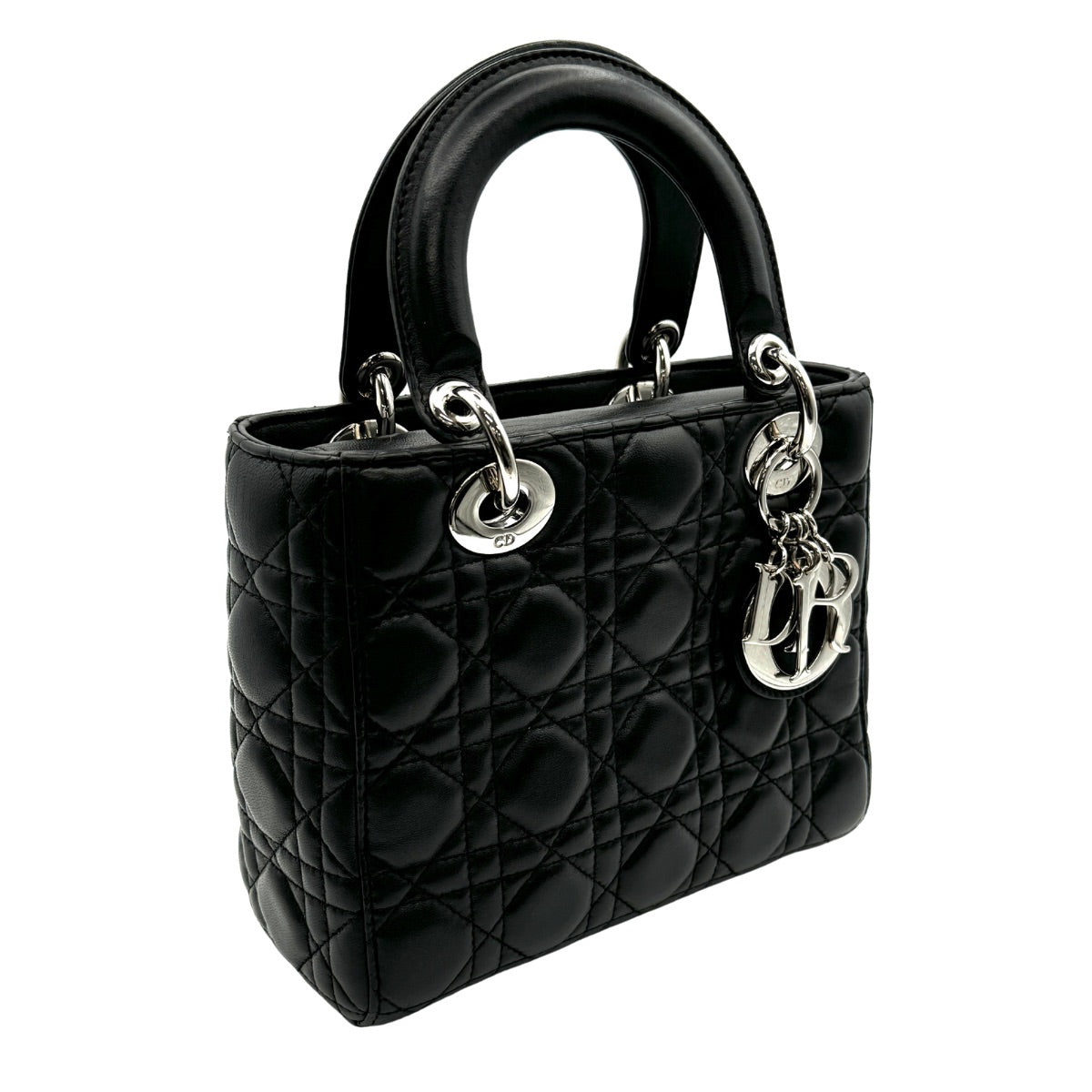 CHRISTIAN DIOR 기독교 디올 Lady dior small LADY DIOR MY ABCDIOR MYABC Cannage bag 가방, 토트 백, 숄더백, 양고기, 검은 색, 실버 하드웨어