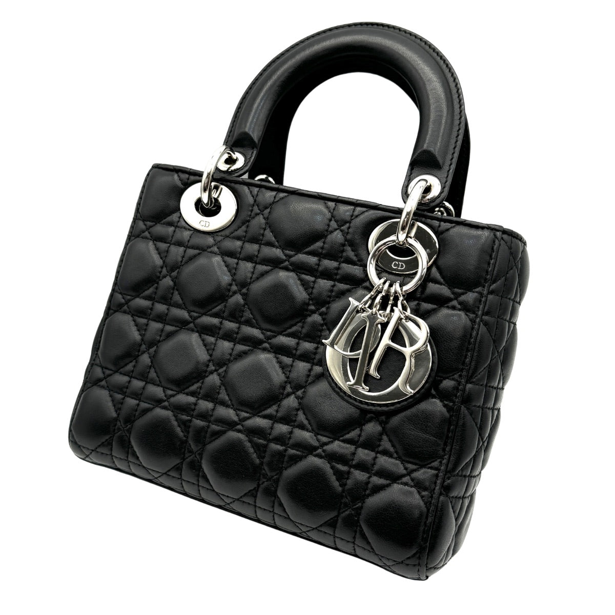 CHRISTIAN DIOR 克里斯蒂安·迪奥（Christian Dior） Lady dior small LADY DIOR MY ABCDIOR MYABC Cannage bag 袋，手提袋，肩膀袋，羊皮，黑色，银色硬件