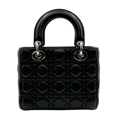 CHRISTIAN DIOR 기독교 디올 Lady dior small LADY DIOR MY ABCDIOR MYABC Cannage bag 가방, 토트 백, 숄더백, 양고기, 검은 색, 실버 하드웨어