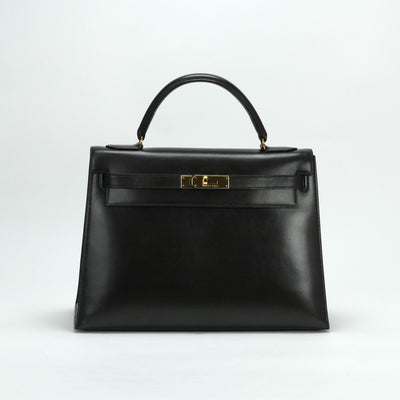 HERMES HERMES Kelly 32 Kelly 32 Bag, Tote Bag, Box Calf, Dark Brown, Brown, Gold Fittings