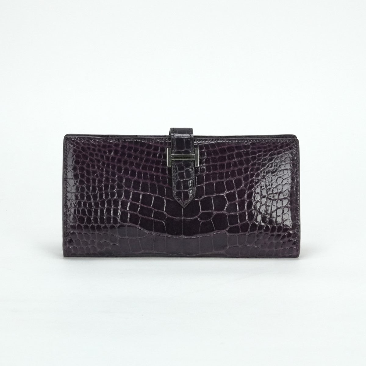 HERMES 爱马仕 B?arn soufflet Bearn soufflet 钱包长钱包长钱包鳄鱼鳄鱼紫水晶紫色紫色银金属配件异国
