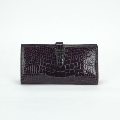 HERMES 爱马仕 B?arn soufflet Bearn soufflet 钱包长钱包长钱包鳄鱼鳄鱼紫水晶紫色紫色银金属配件异国
