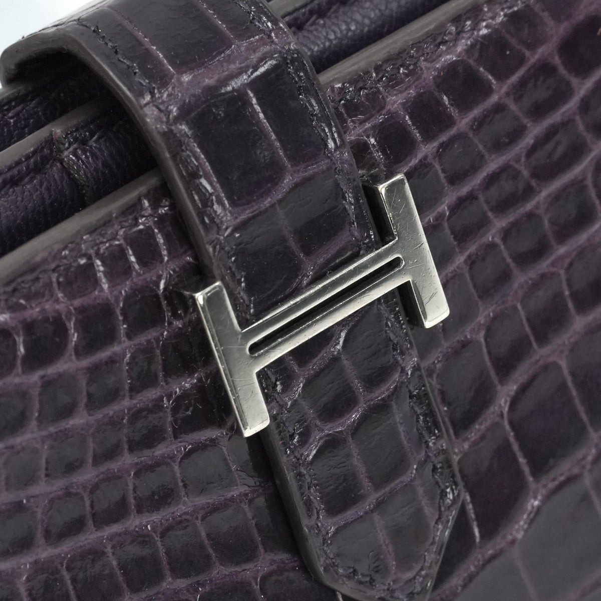 HERMES HERMES B?arn soufflet Bearn soufflet Wallet Long Wallet Long Wallet Alligator Crocodile Amethyst Purple Purple Silver Metal Exotic