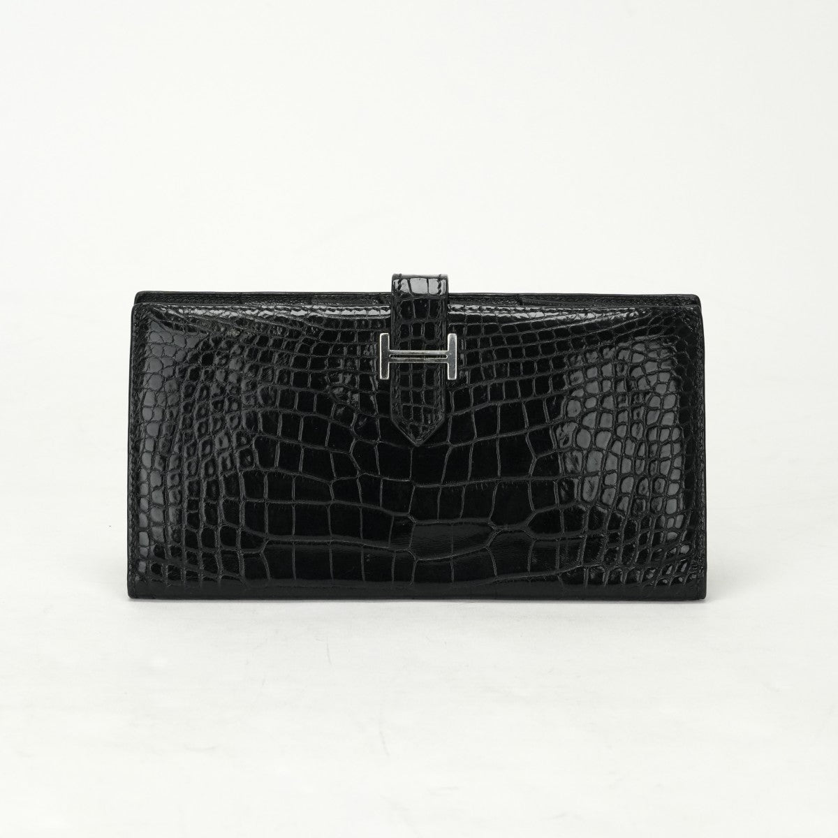 HERMES 헤르메스 Bearn classique Bearn classic 지갑 롱 지갑 롱 지갑 악어 악어 악어 검은 실버 메탈 피팅 이국
