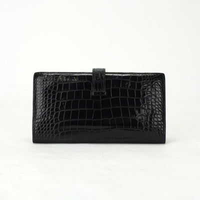 HERMES 헤르메스 Bearn classique Bearn classic 지갑 롱 지갑 롱 지갑 악어 악어 악어 검은 실버 메탈 피팅 이국