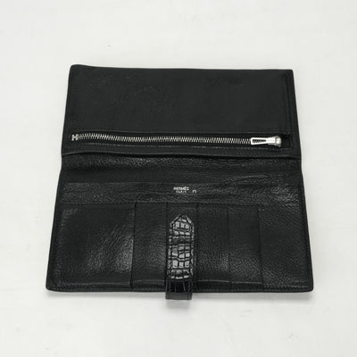 HERMES 헤르메스 Bearn classique Bearn classic 지갑 롱 지갑 롱 지갑 악어 악어 악어 검은 실버 메탈 피팅 이국