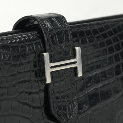 HERMES 헤르메스 Bearn classique Bearn classic 지갑 롱 지갑 롱 지갑 악어 악어 악어 검은 실버 메탈 피팅 이국