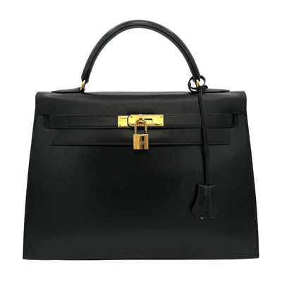 HERMES 헤르메스 Kelly 32 Kelly 32 가방, 토트 백, 상자 송아지, 느와르, 검은 색, 금 피팅