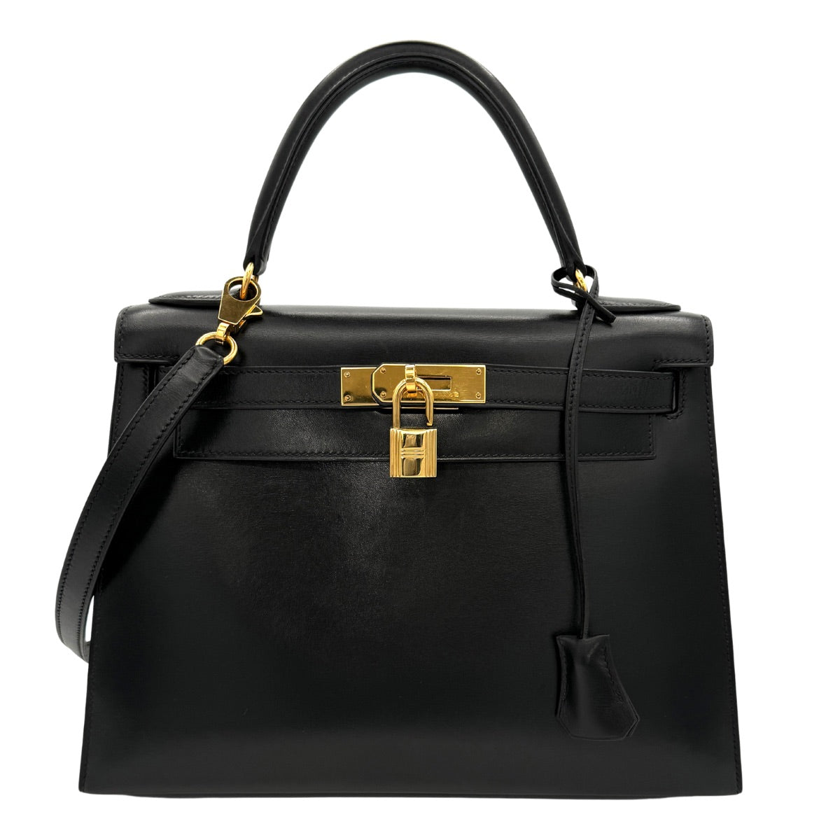 HERMES HERMES Kelly 28 Kelly 28 Bag, Tote Bag, Shoulder Bag, Box Calf, Noir, Black, Gold Fittings