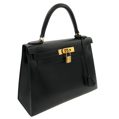 HERMES HERMES Kelly 28 Kelly 28 Bag, Tote Bag, Shoulder Bag, Box Calf, Noir, Black, Gold Fittings