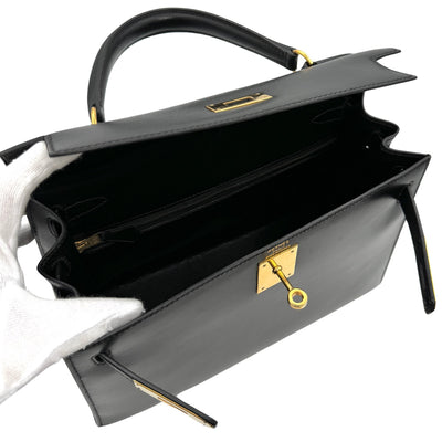 HERMES HERMES Kelly 28 Kelly 28 Bag, Tote Bag, Shoulder Bag, Box Calf, Noir, Black, Gold Fittings