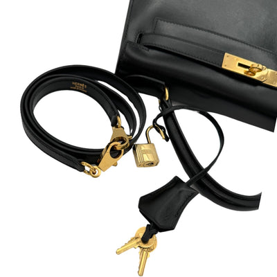 HERMES HERMES Kelly 28 Kelly 28 Bag, Tote Bag, Shoulder Bag, Box Calf, Noir, Black, Gold Fittings