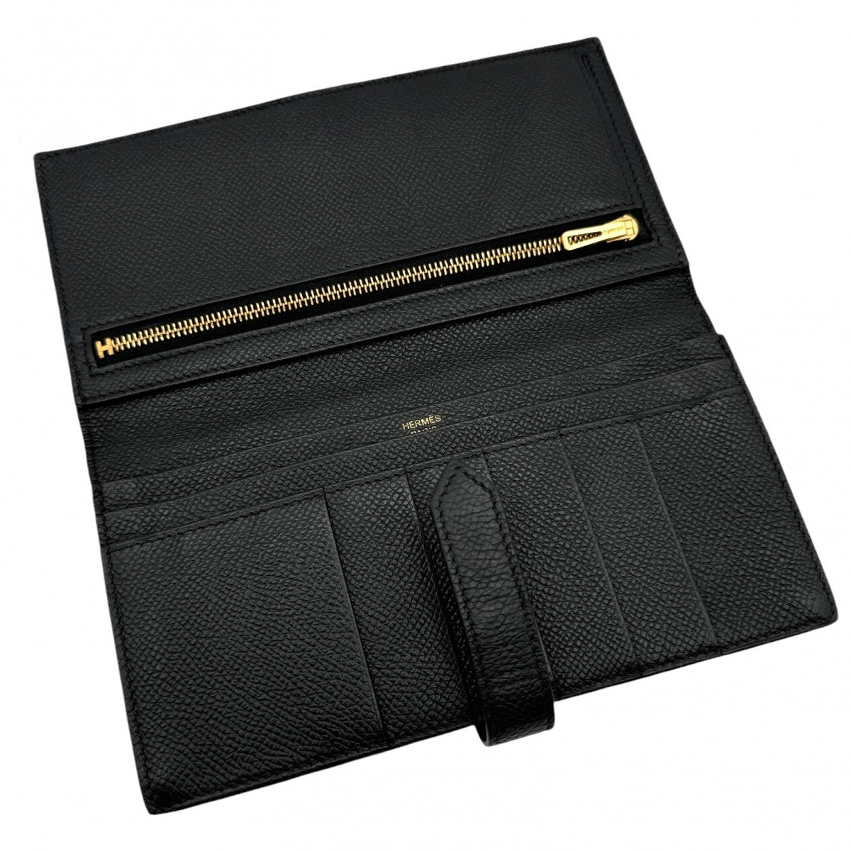 HERMES HERMES B?arn soufflet Bearn soufflet Wallet Long Wallet Epson Noir Black Rose Gold Hardware Vaugh Epson