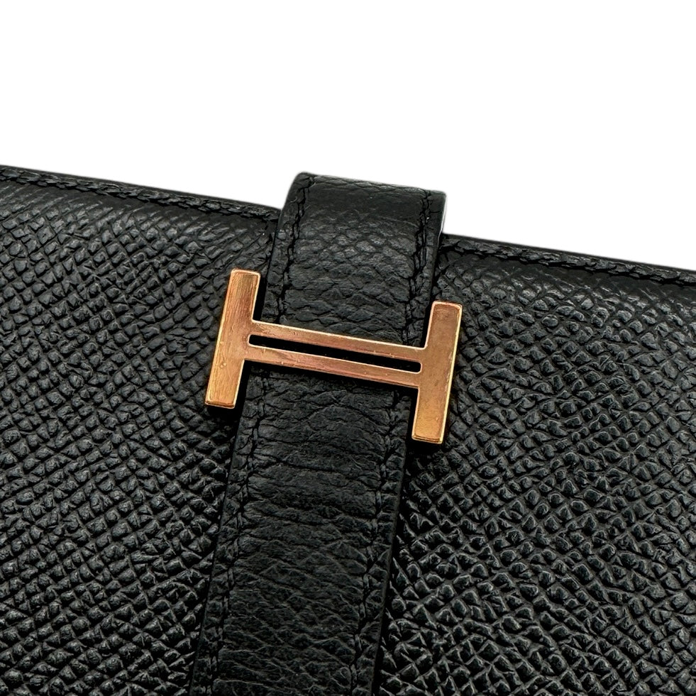 HERMES HERMES B?arn soufflet Bearn soufflet Wallet Long Wallet Epson Noir Black Rose Gold Hardware Vaugh Epson