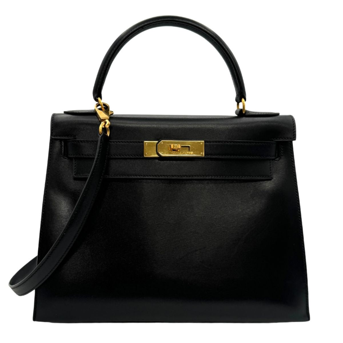 HERMES HERMES Kelly 28 Kelly 28 Bag, Tote Bag, Shoulder Bag, Box Calf, Noir, Black, Gold Fittings