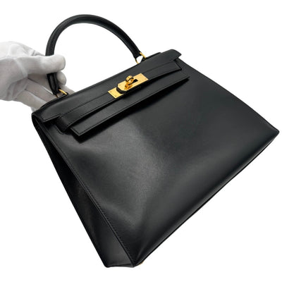 HERMES 헤르메스 Kelly 28 Kelly 28 가방, 토트 백, 숄더백, 상자 송아지, 누아르, 검은 색, 금 피팅