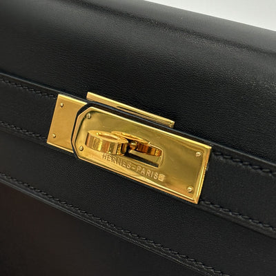 HERMES HERMES Kelly 28 Kelly 28 Bag, Tote Bag, Shoulder Bag, Box Calf, Noir, Black, Gold Fittings