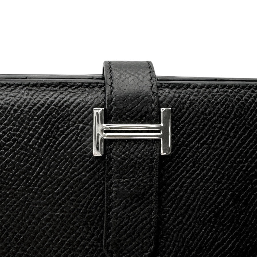 HERMES HERMES B?arn soufflet Bearn soufflet Wallet Long Wallet Epson Noir Black Silver Metal Fittings Vaugh Epson