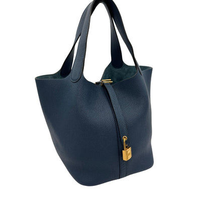 HERMES HERMES Picotin lock MM Picotin lock MM Picotin lock 22 Tote bag Toryon Clemence Blue de Garis Blue Gold hardware