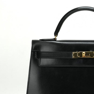 HERMES 헤르메스 Kelly 32 Kelly 32 가방, 토트 백, 상자 송아지, 느와르, 검은 색, 금 피팅