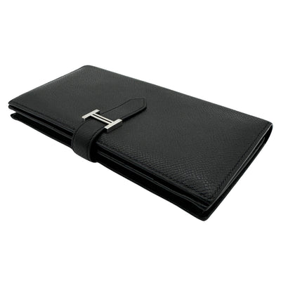 HERMES HERMES B?arn soufflet Bearn soufflet Wallet Long Wallet Epson Noir Black Silver Metal Fittings Vaugh Epson