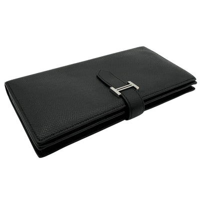 HERMES HERMES B?arn soufflet Bearn soufflet Wallet Long Wallet Epson Noir Black Silver Metal Fittings Vaugh Epson