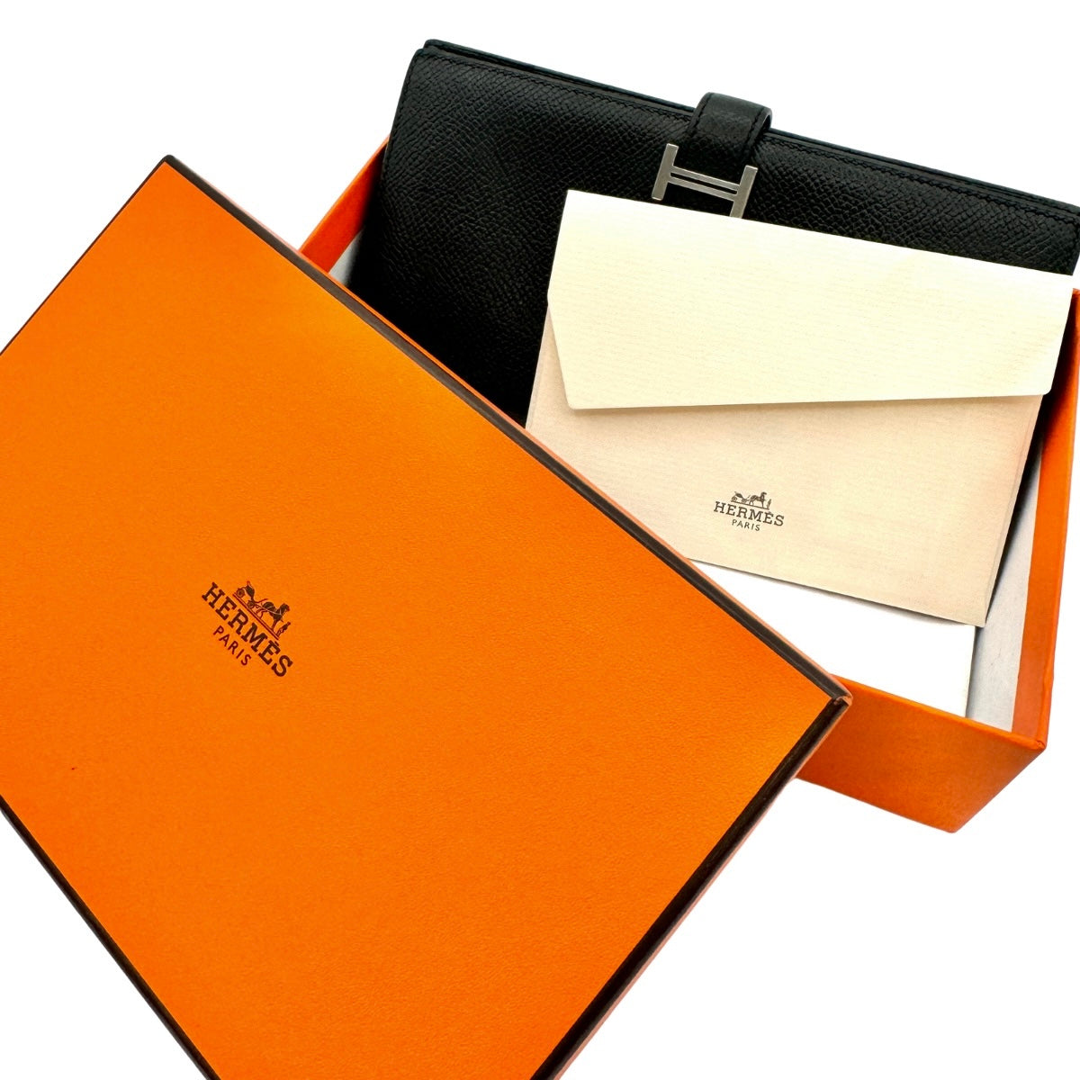 HERMES HERMES B?arn soufflet Bearn soufflet Wallet Long Wallet Epson Noir Black Silver Metal Fittings Vaugh Epson