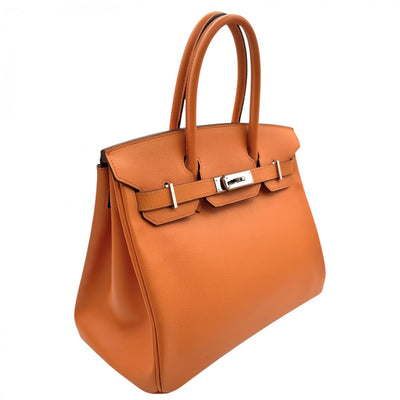 HERMES 헤르메스 Birkin 30 Birkin 30 가방 토트 백 엡슨 오렌지 실버 하드웨어 Vaugh Epson