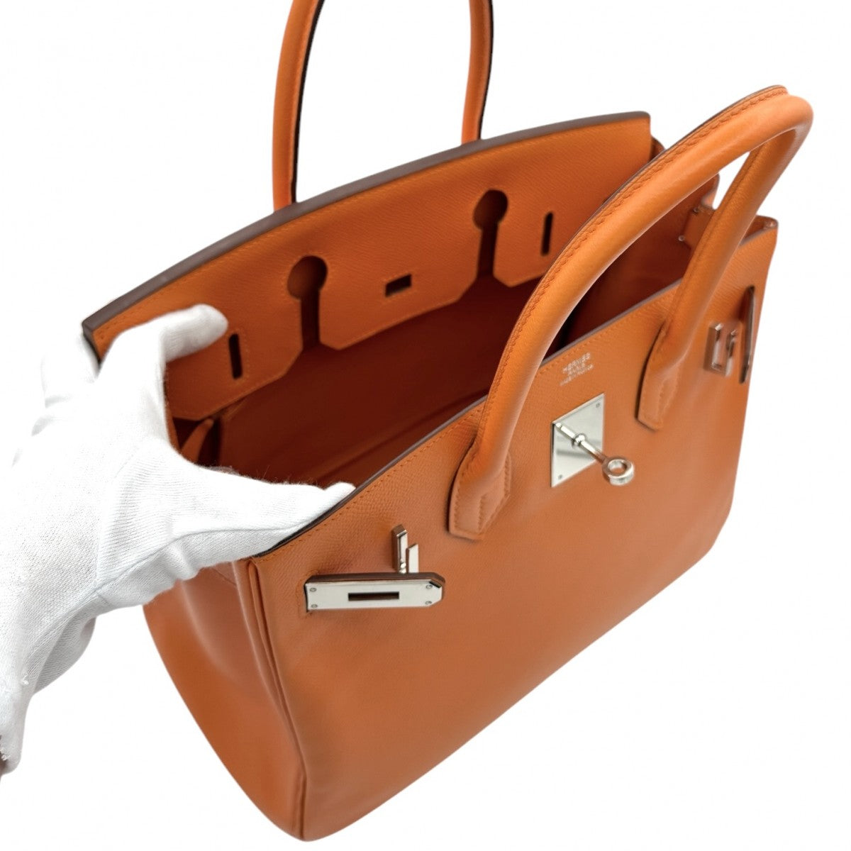 HERMES 헤르메스 Birkin 30 Birkin 30 가방 토트 백 엡슨 오렌지 실버 하드웨어 Vaugh Epson