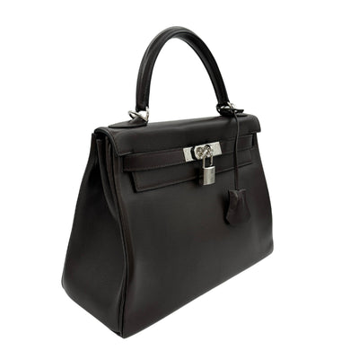 HERMES 헤르메스 Kelly 28 Kelly 28 가방, 토트 백, Vacherierje, 초콜릿, 갈색,은 하드웨어