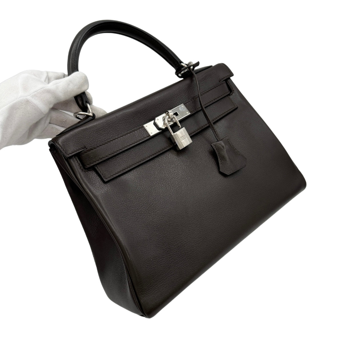 HERMES 헤르메스 Kelly 28 Kelly 28 가방, 토트 백, Vacherierje, 초콜릿, 갈색,은 하드웨어