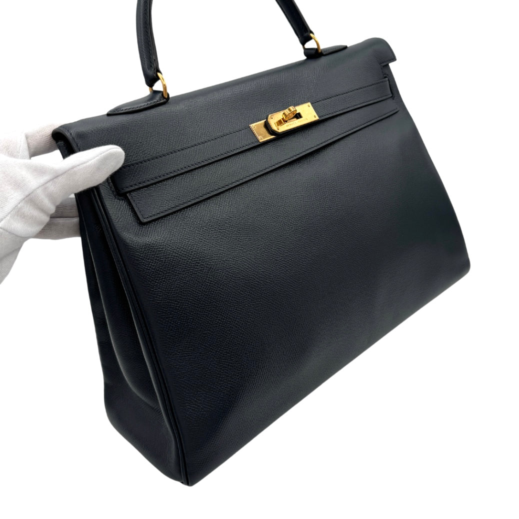 HERMES 헤르메스 Kelly 35 Kelly 35 가방, 토트 백, 숄더백, 쿠시 벨, 해군, 해군, 금 피팅