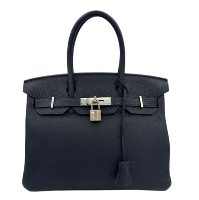 HERMES 헤르메스 Birkin 30 Birkin 30 가방, 토트 백, 토고, 블루 나이트, 오렌지 포피, 네이비, 오렌지, 실버 하드웨어 Verso Bicolor