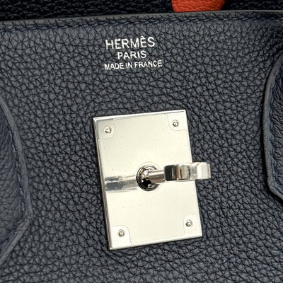 エルメス HERMES バーキン30 バーキン 30 バッグ トートバッグ トゴ ブルーニュイ オレンジポピー ネイビー オレンジ シルバー金具 ヴェルソ バイカラー