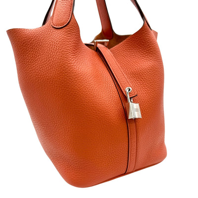 HERMES HERMES Picotin lock MM Picotin lock MM Picotin lock 22 Bag, Tote bag, Shoulder bag, Torillon Clemence, Orange, Orange, Silver hardware