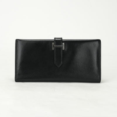 HERMES HERMES Bearn dupli Bearn dupli Wallet Long Wallet Long Wallet Box Calf Noir Black Silver Metal Fittings Tri-fold