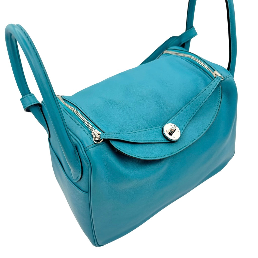 HERMES HERMES Lindy 30 Lindy 30 Bag, tote bag, shoulder bag, swift, turquoise, blue, blue, silver fittings, voswift