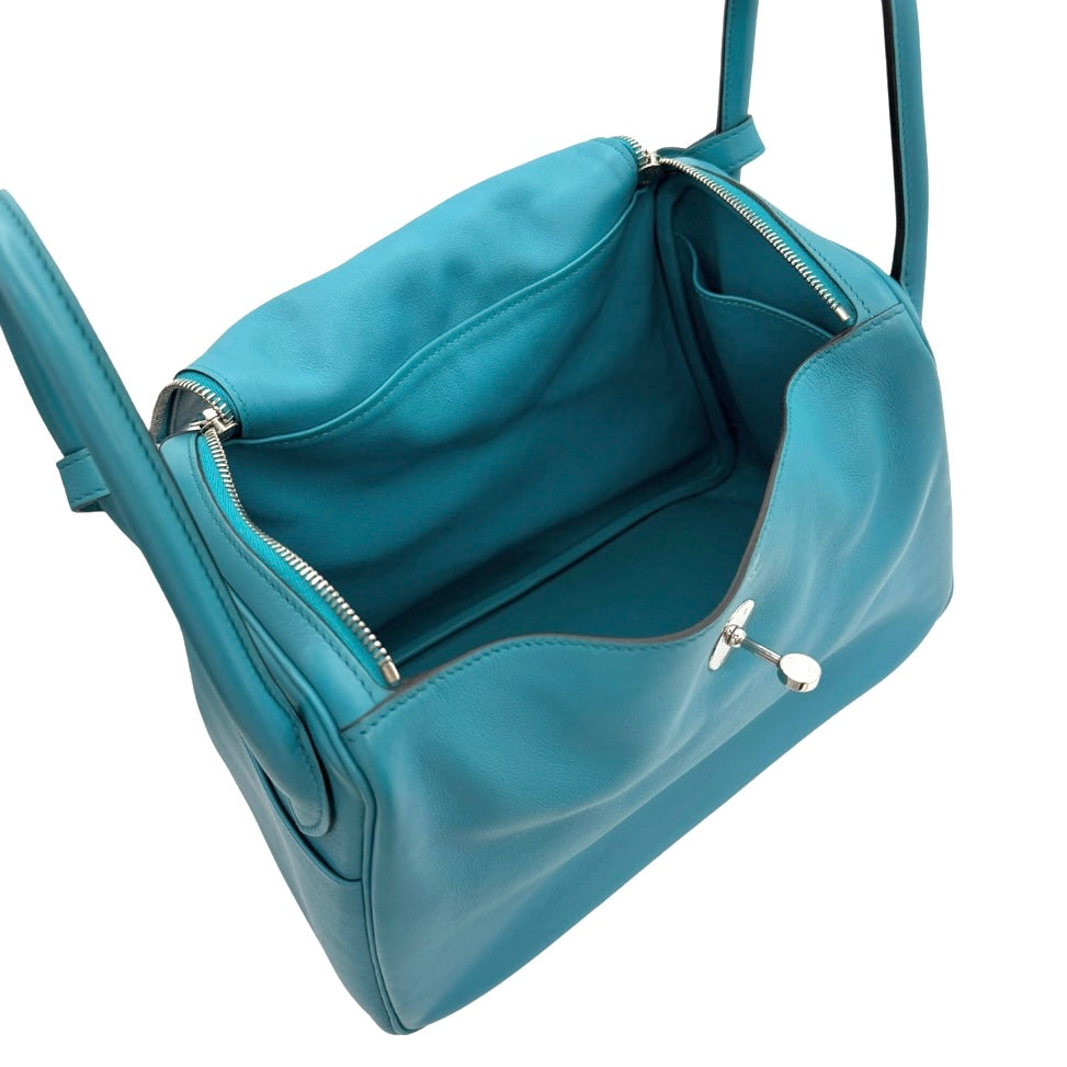 HERMES HERMES Lindy 30 Lindy 30 Bag, tote bag, shoulder bag, swift, turquoise, blue, blue, silver fittings, voswift