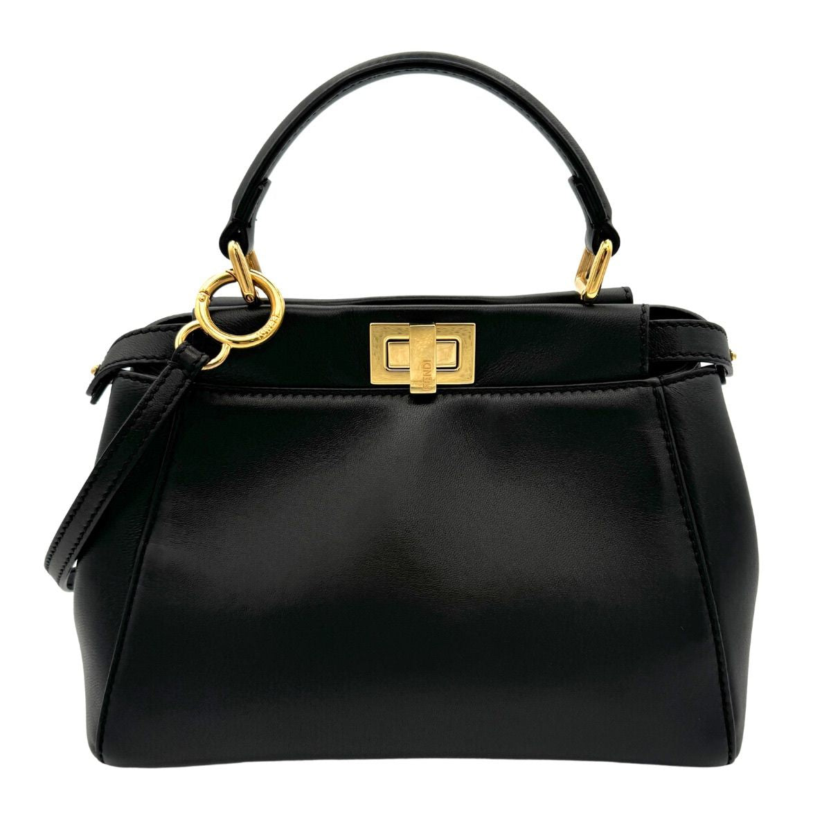 FENDI 펜디 Peekaboo small Mini peekaboo Peekaboo mini 가방, 토트 백, 숄더 백, 가죽, 검은 색, 금 피팅