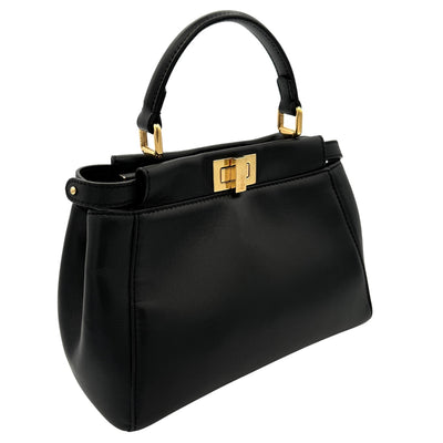 FENDI 펜디 Peekaboo small Mini peekaboo Peekaboo mini 가방, 토트 백, 숄더 백, 가죽, 검은 색, 금 피팅