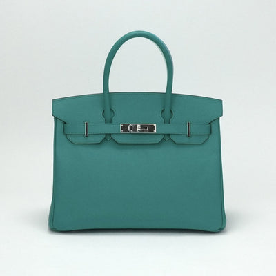 HERMES 爱马仕 Birkin 30 Birkin 30 袋子手提袋艾普森蓝色蓝色蓝色绿色蓝色绿色银金属配件