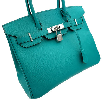 HERMES HERMES Birkin 30 Birkin 30 Bag Tote Bag Epson Blue Paon Blue Green Blue Green Silver Metal Fittings