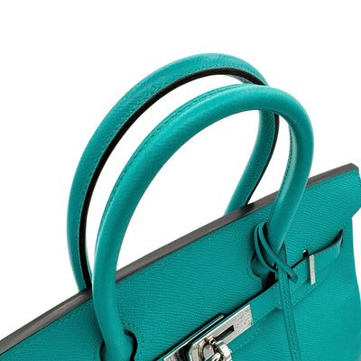 HERMES HERMES Birkin 30 Birkin 30 Bag Tote Bag Epson Blue Paon Blue Green Blue Green Silver Metal Fittings