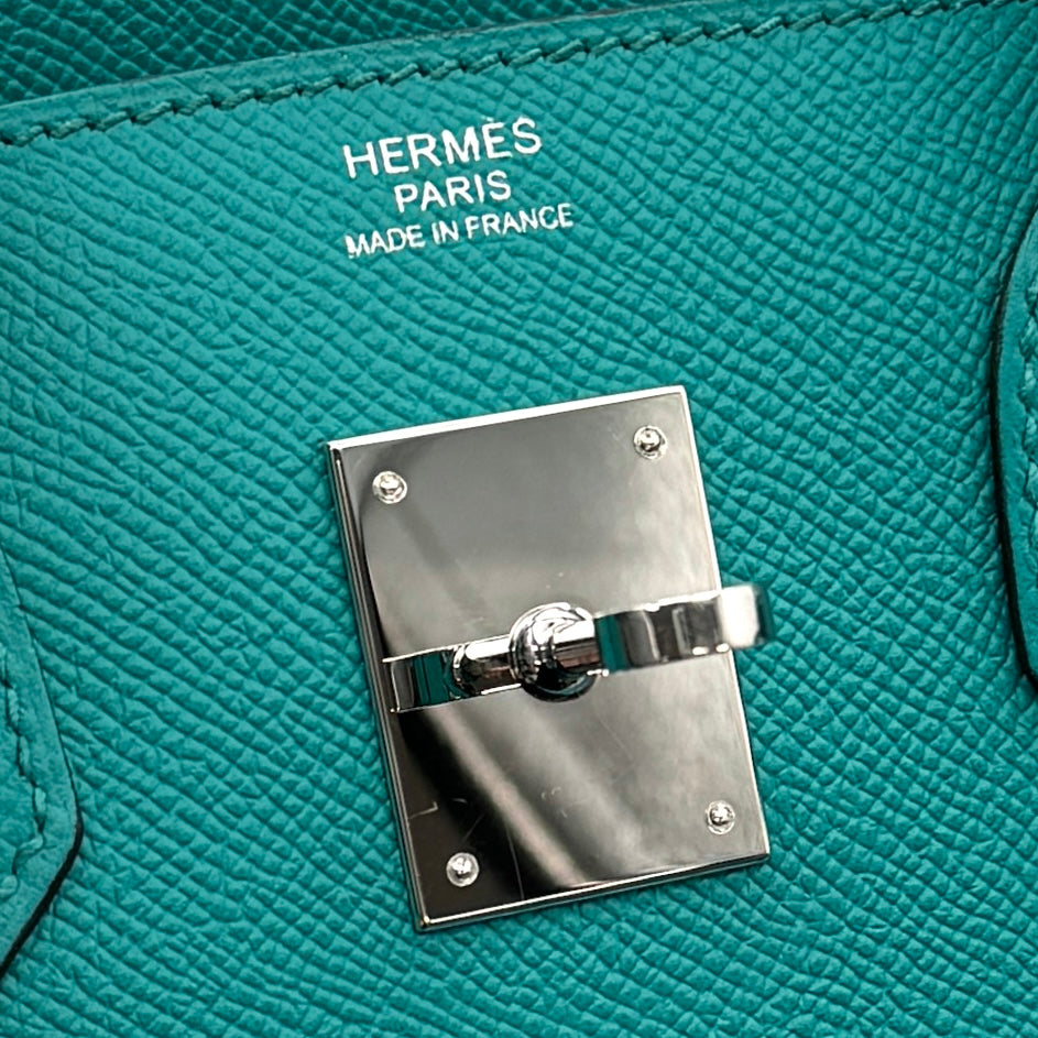 HERMES 헤르메스 Birkin 30 Birkin 30 가방 토트 백 엡슨 파란색 파란색 블루 그린 그린 실버 메탈 피팅